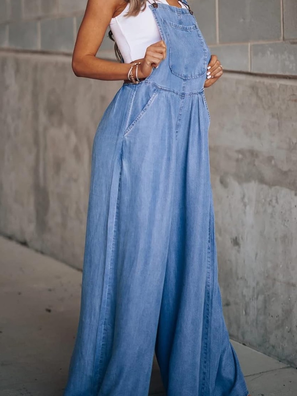 Casual Light Blue Denim Wide-Leg Overalls for Women